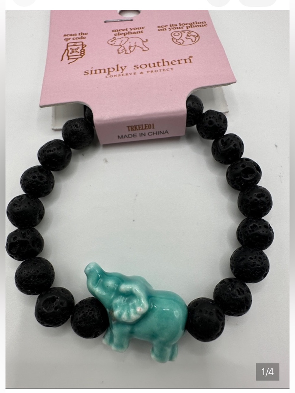 Simply Southern Black Beaded Bracelet with Teal Elephant Interactive Charm
